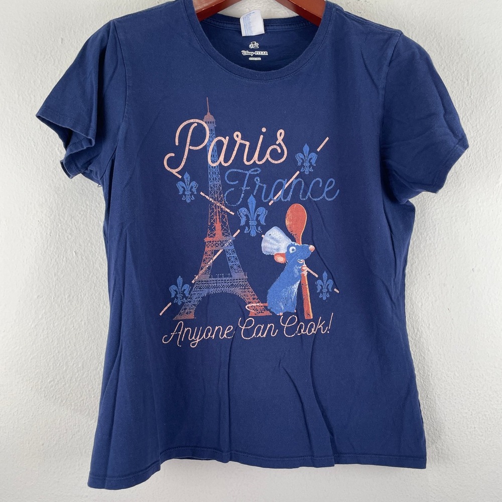 Disney Pixar Ratatouille Remy Paris France Anyone Can Cook Navy Blue T-Shirt XL